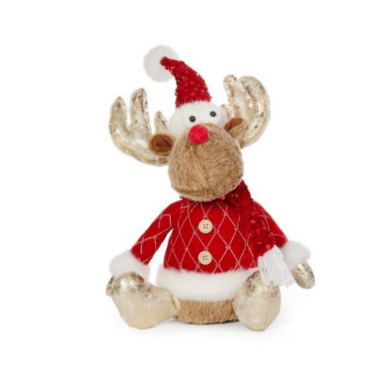35cm Sitting Plush Golden Prancer Christmas Reindeer Decoration