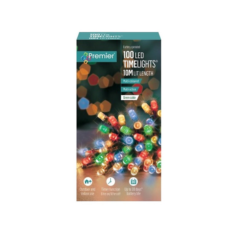 100 Battery Operated LED Timelights Multi-coloured Multi-action