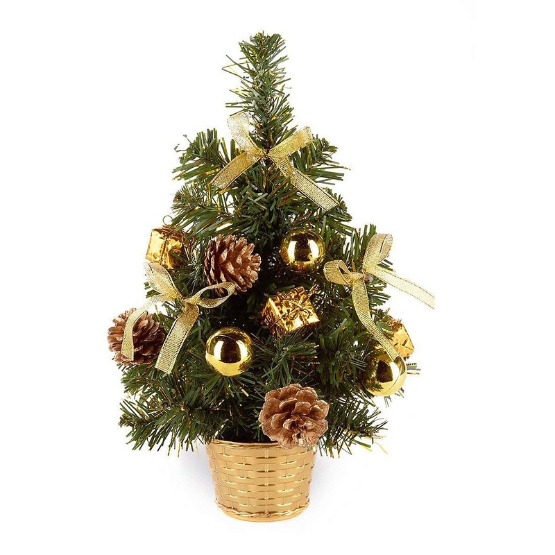Small Dressed Table Top Christmas Tree – Decorations Included – Gold