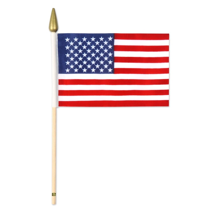 12 Pack Bulk American Flag – Fabric – with 10.5 spear-tipped wooden stick