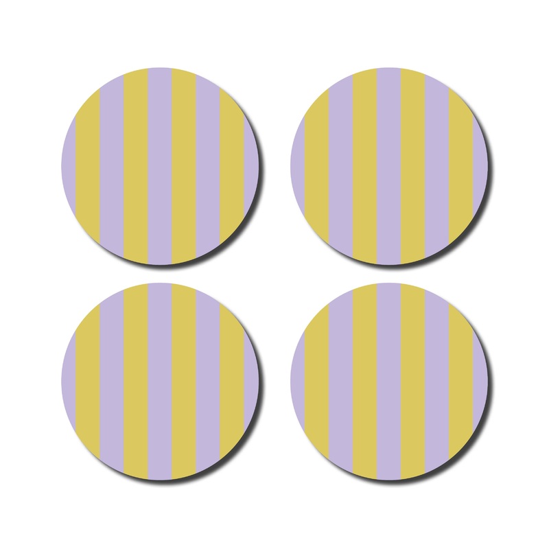 Yellow & Lilac Tripe Coasters – Set of 4