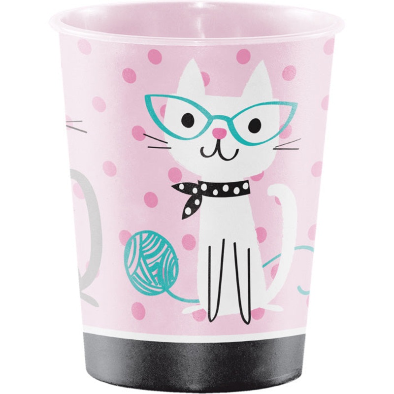 12 pc Bulk Purr-fect Cat Party 16 oz Plastic Keepsake Cups
