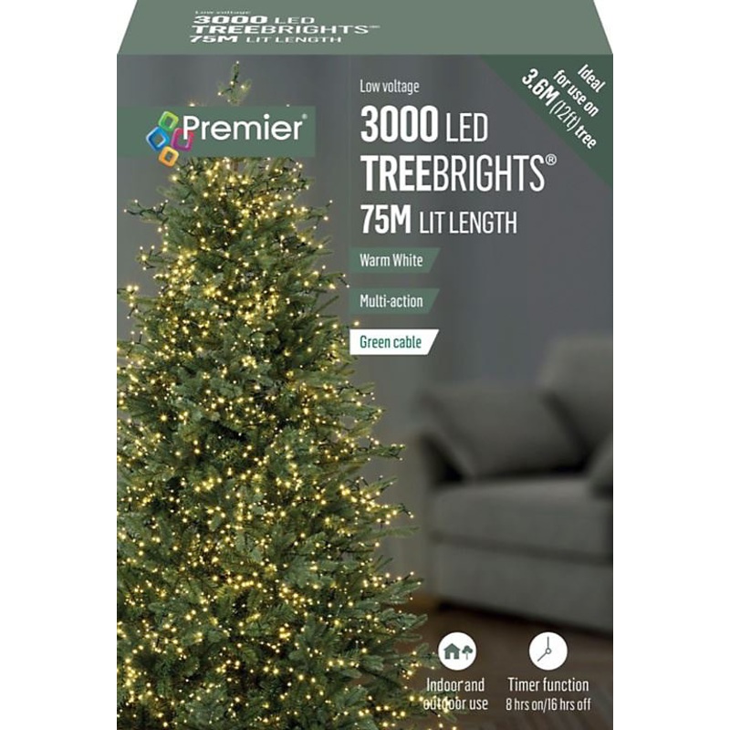 Premier – 3000 LED Multi Action Treebrights With Timer – Warm White/Green