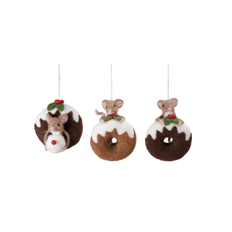 Wool Felt Mouse on Doughnut Ornament – 3 Style Options