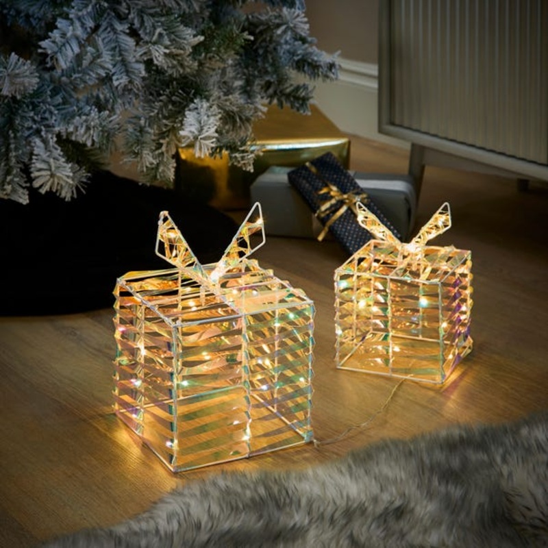 Set of 2 Iridescent Light Up Parcels
