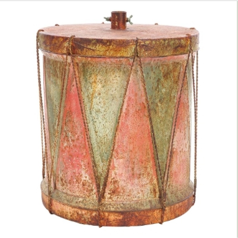 Drum Tree Stand Antiqued Red/Green 23.5″