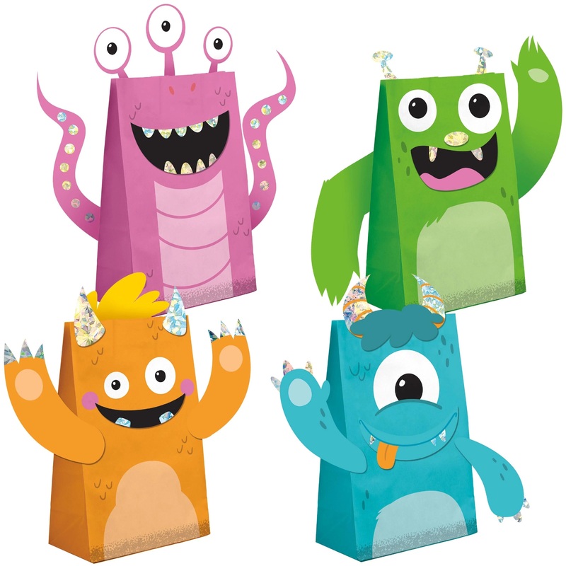 96 pc Bulk Monsters Paper Treat Bags with Attachments