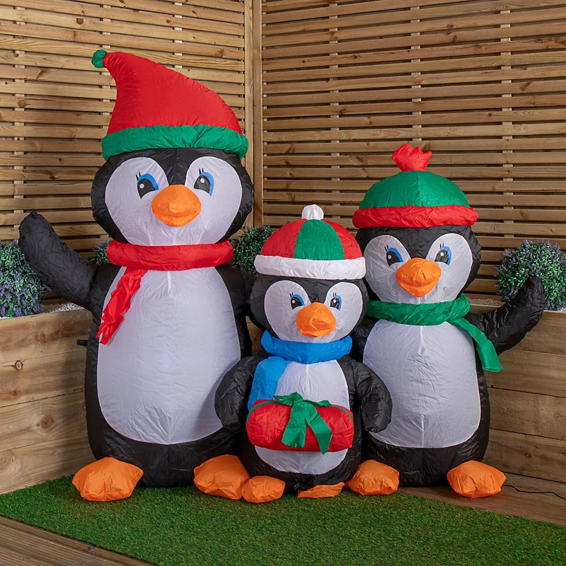 1.5m Light up Christmas Inflatable Penguin Family with 12 White LEDs
