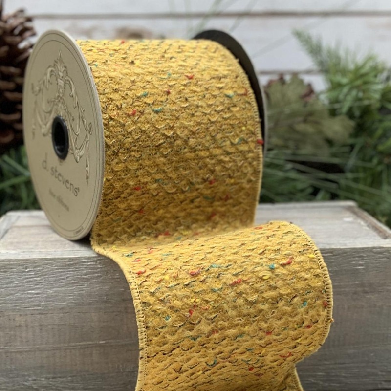 Faux Wool Red – Gold Wave Knit Ribbon