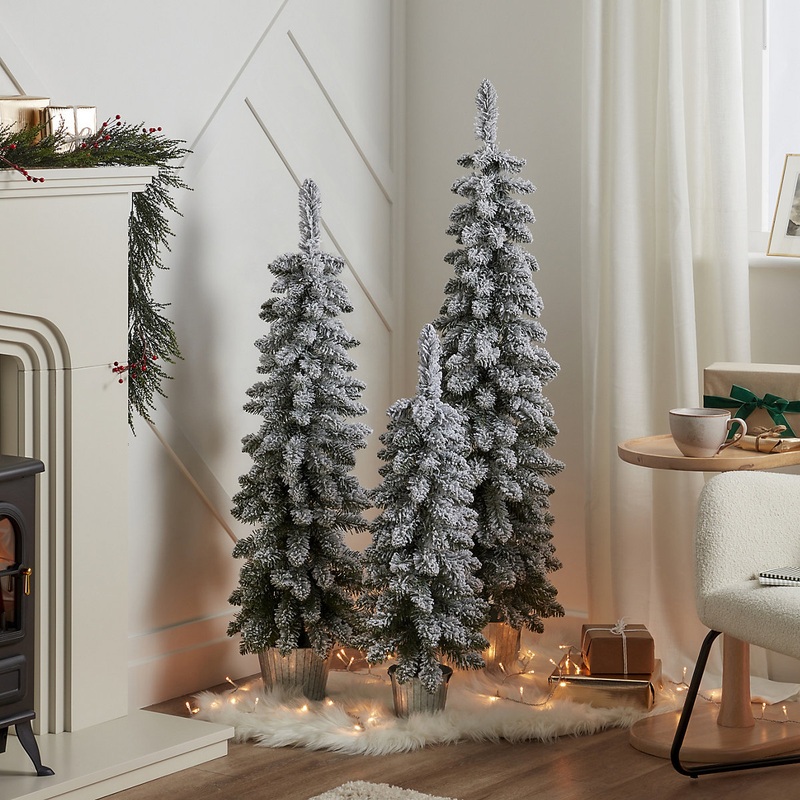 2.5/3.5/4.5ft Snowy Flocked effect Wrapped Slim Artificial Christmas tree – Green