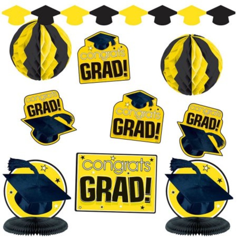 “congrats Grad!” Graduation Party Room Decorating Kit (10 Piece), Yellow/Black, One Size