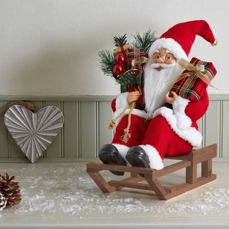 30cm Red and White Traditional Santa on Sleigh Christmas Decoration