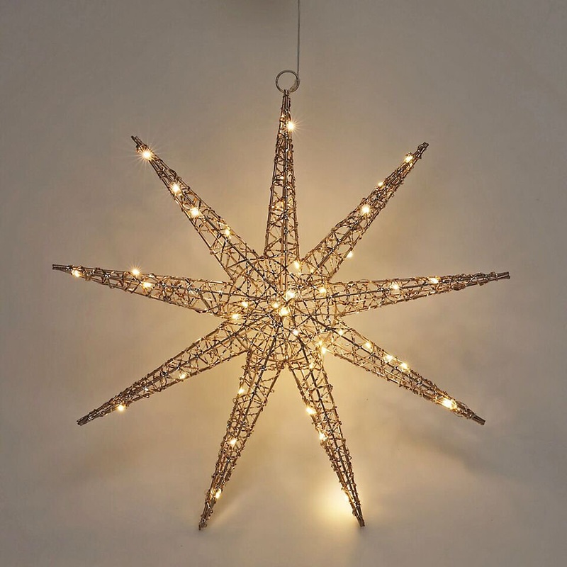 URBNLIVING 52cm Width Hanging Gold Snowflake Christmas Star Decoration LED lights