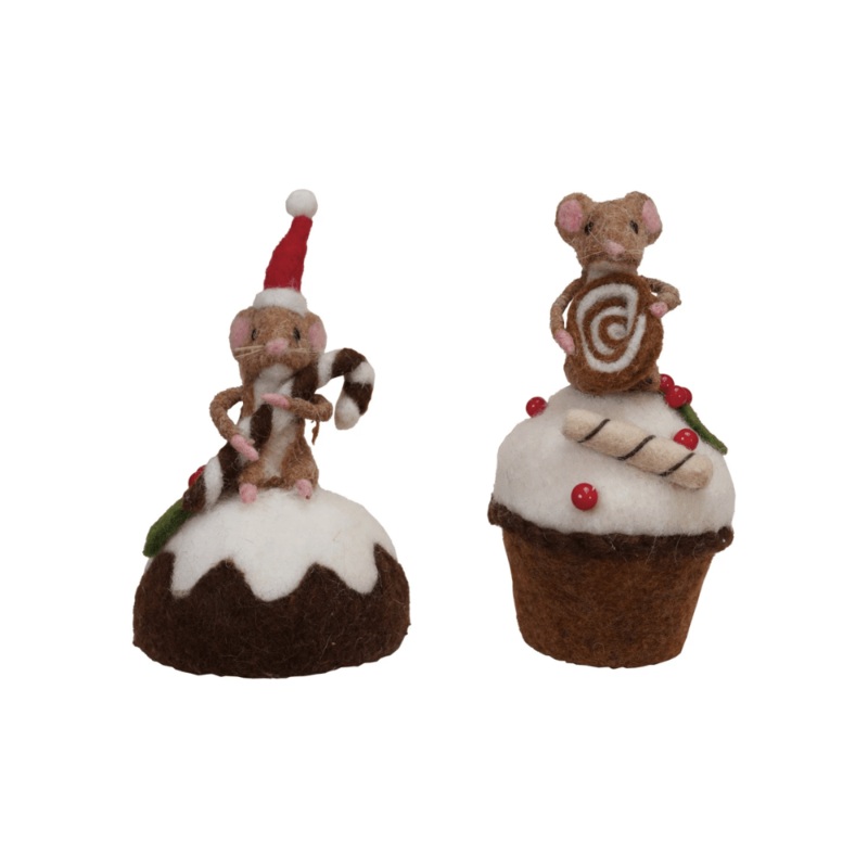 Wool Felt Mouse on Cake – 2 Style Options