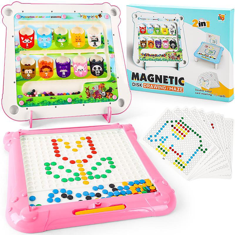 2 in 1 Magnetic Disk Drawing Maze Puzzle Table Toy Double Sided Card for Toddlers Ages 3+ Mosaic Puzzle Table Toy Color Matching a