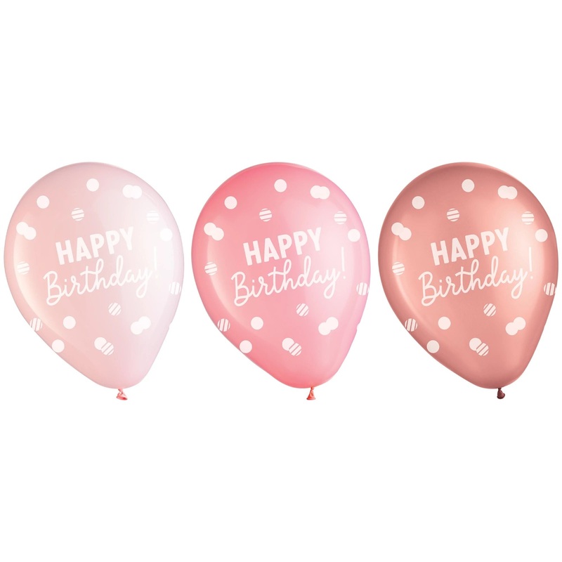 “Happy Birthday” Printed Balloons – Rose Gold