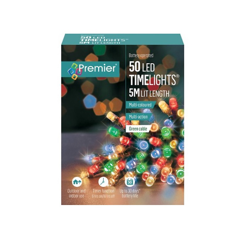 50 Battery Operated LED Timelights Multi-coloured Multi-action