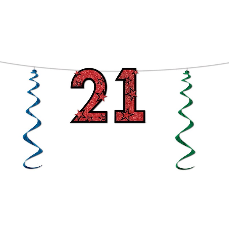 12 Pack Bulk 21st Birthday Party Glittered Streamer