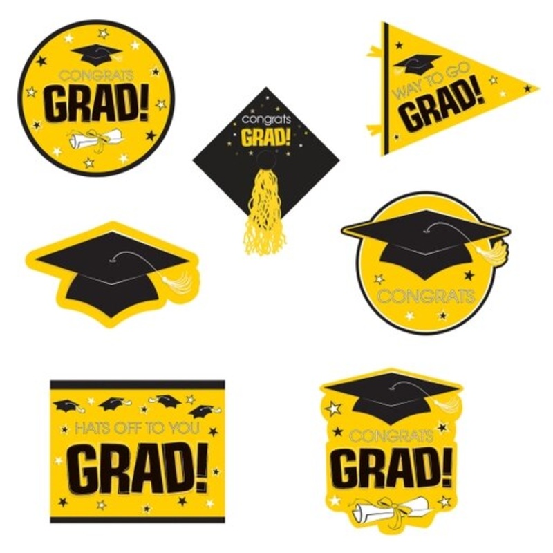 Yellow Graduation Cutouts 16ct – Congrats Grad Decorations