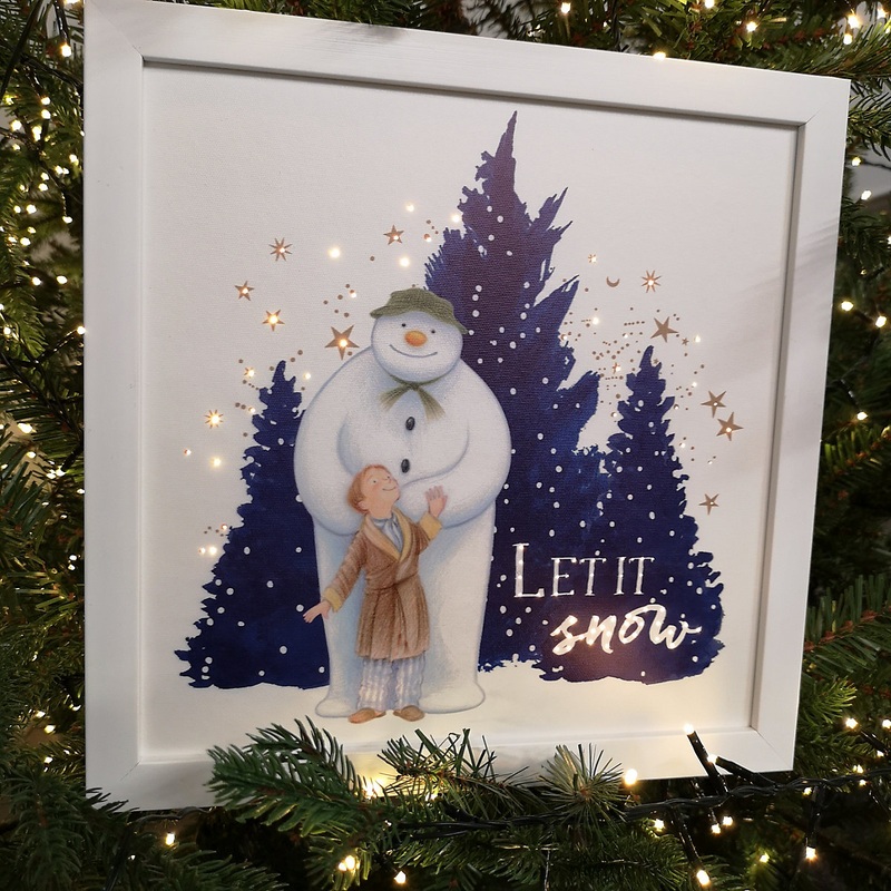 30 x 30cm Battery Operated Touch Activated Fibre Optic The Snowman & The Snowdog Christmas Canvas
