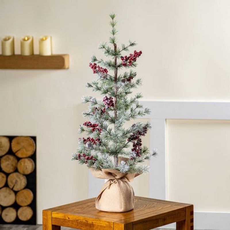 2.2ft Bristle Christmas Tree With Berries, Pine Cones & Hessian Base