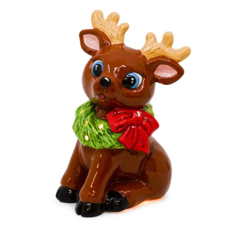 Vintage Reindeer with Wreath Lantern