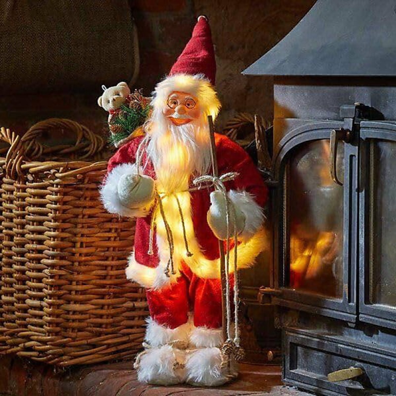 30cm Red Deluxe In-Lit Standing Santa Claus Figure – Festive Xmas Ornament with 16 LED Lights