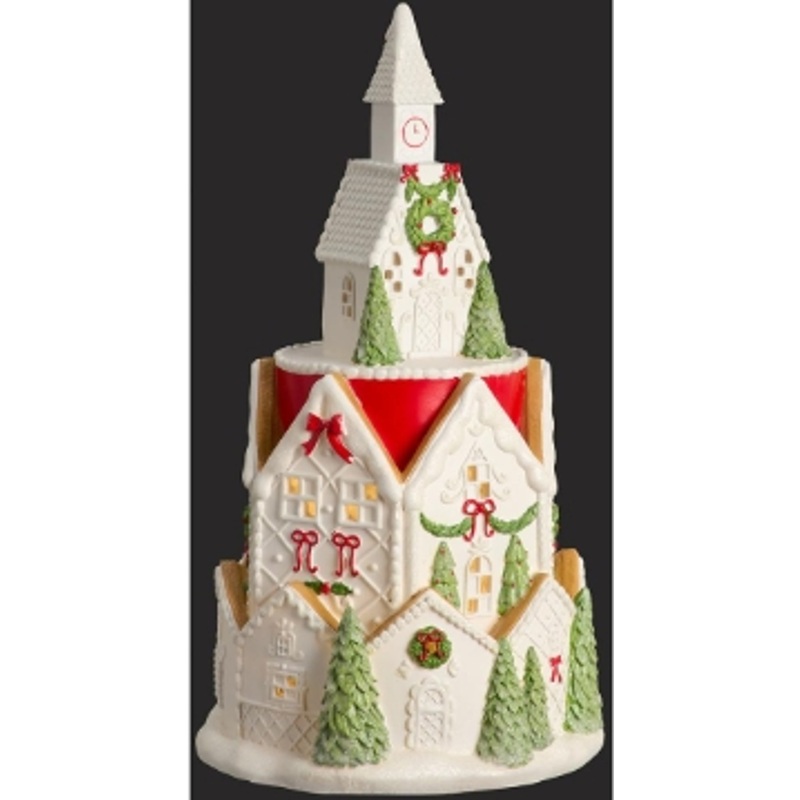 Christmas House with Light, White w/Red and Green Accents 20″ B/O