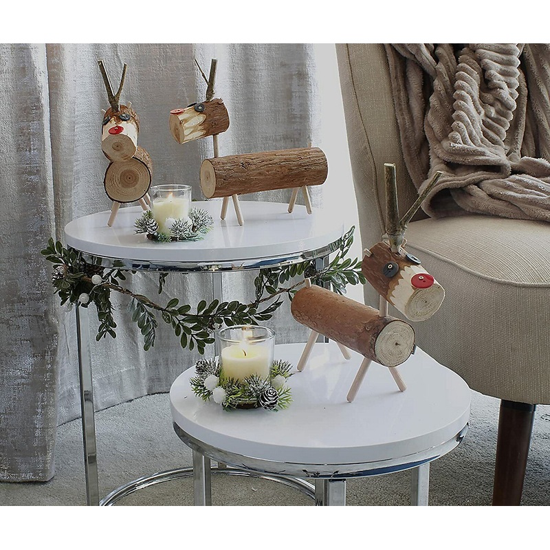 3pc Wooden Log Reindeer Christmas Decorations