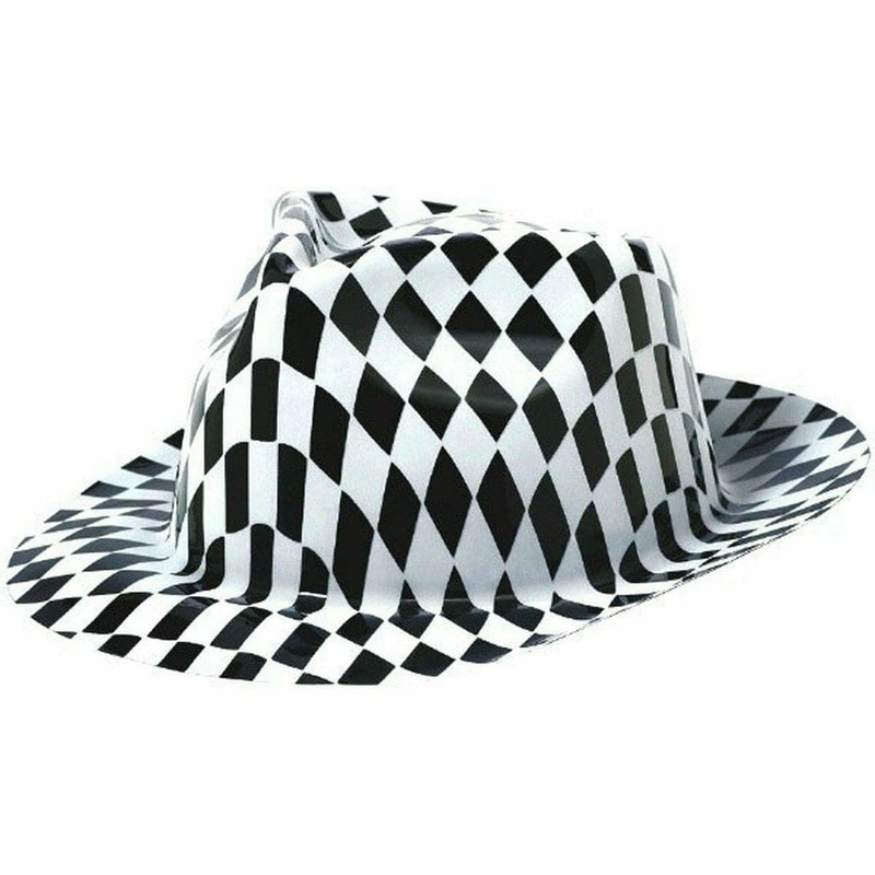White/Black Checkered Plastic Fedora