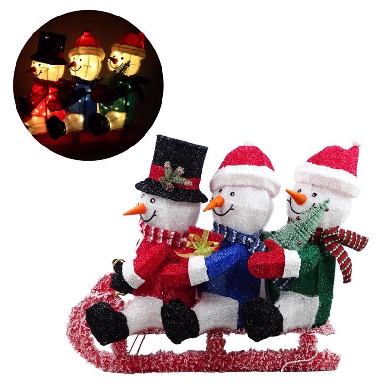 Alpine LED 3D Tinsel & Fabric Skiing Snowmen 29 in. Yard Decor
