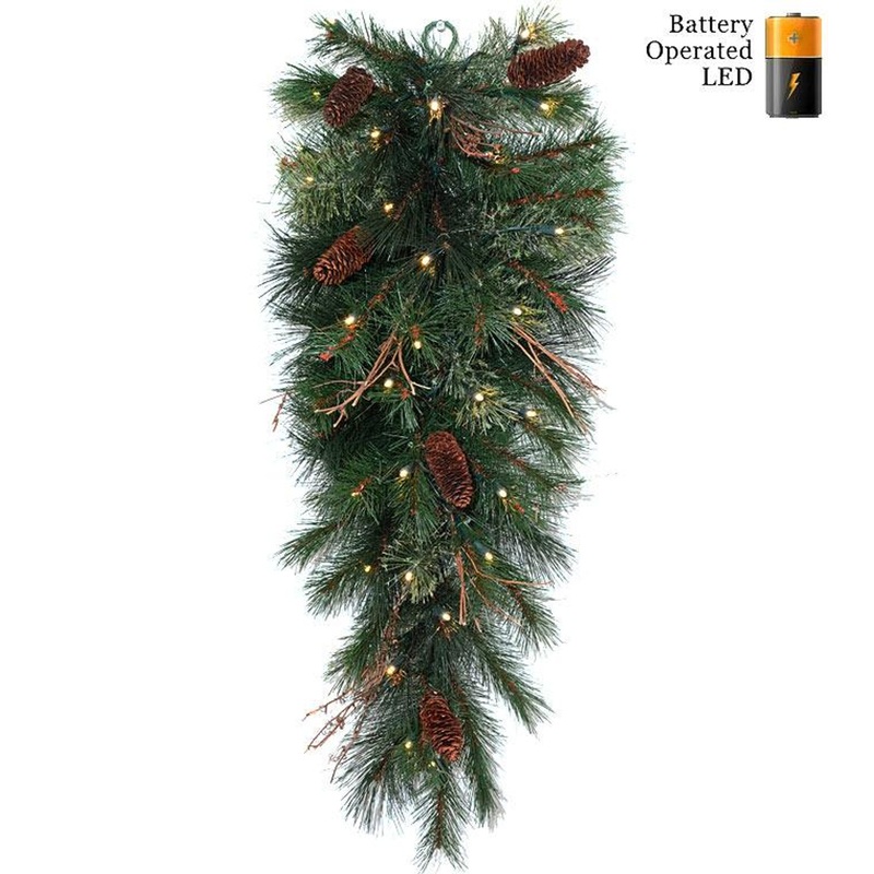32” Foxtail Mixed Pine Teardrop – Clear Battery-Operated LED