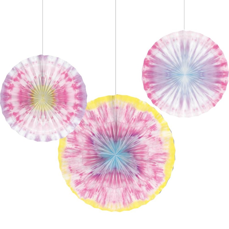 18 pc Bulk Tie Dye Party Paper Fans