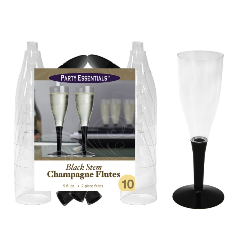5 OZ. 2 PC. CHAMPAGNE FLUTES BLACK STEM  10 CT.