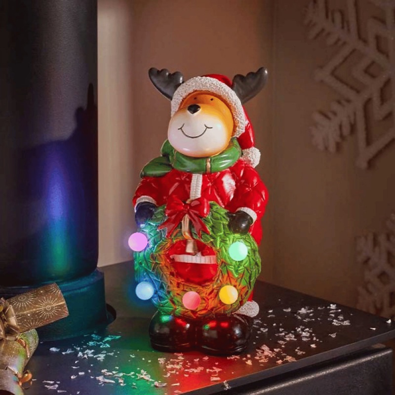 25cm Light up Rudy Rudolph Christmas Hand Painted Decoration with LEDs