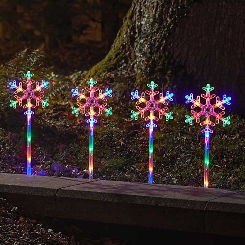 4pc Christmas Snowflake Stake Lights – Multicoloured