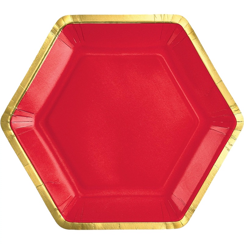 7″ Hex Metallic Paper Plate – Apple Red