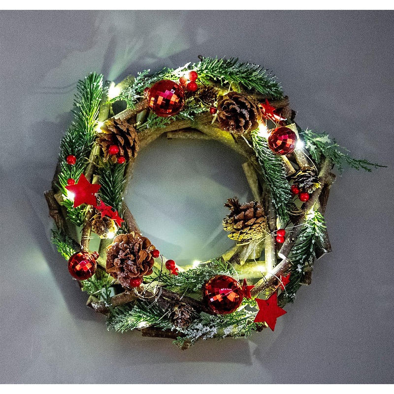 22cm – B/O LED Twig Wreath Red