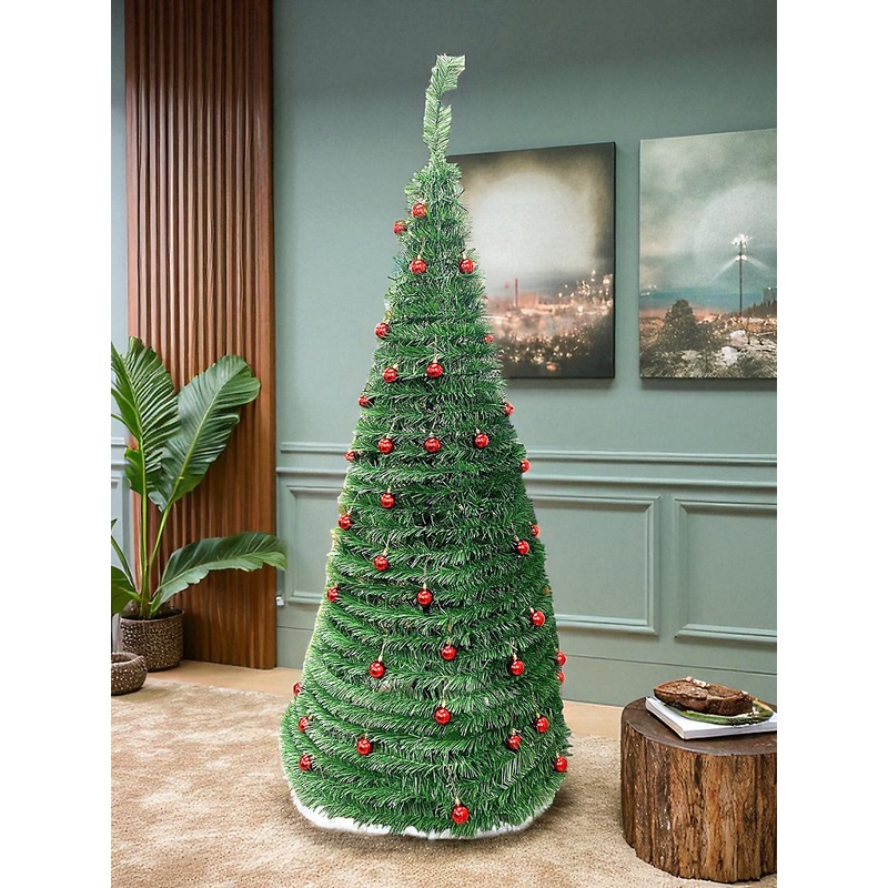 Unlit Pop up Christmas Tree with Red Baubles – 6ft/180cm
