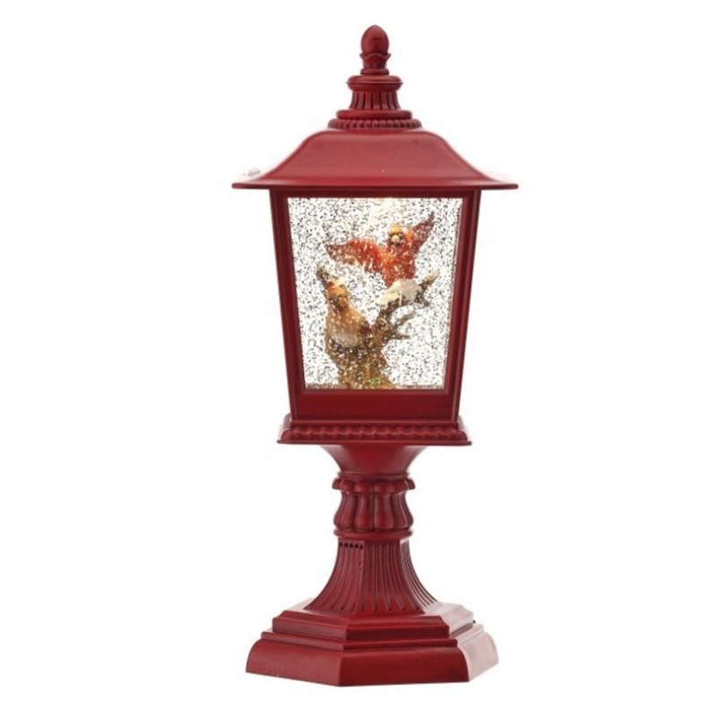 Cardinal in Lantern Water Globe 12″, LED/Btry/USB