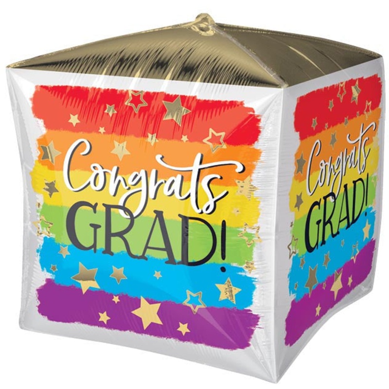 15″ GRAD CUBEZ PAINTED RAINBOW GRAD FOIL BALLOON