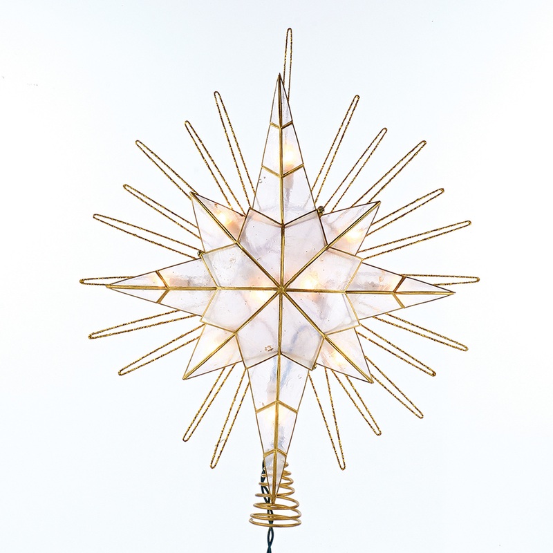 Capiz Gold Glitter Bethlehem Star Treetop 10-Light 14″