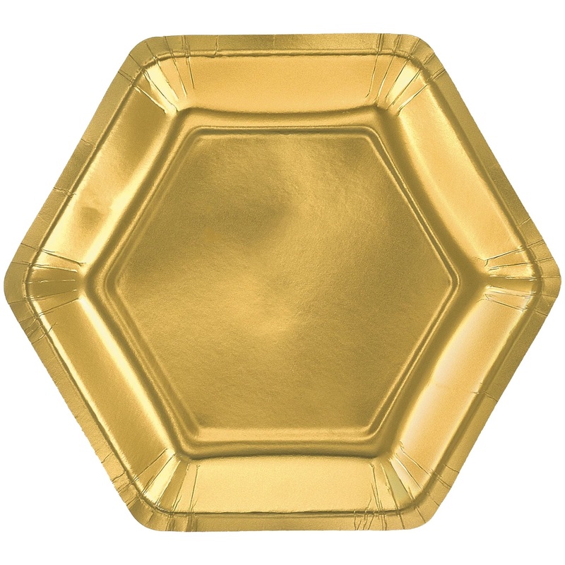 7″ Hex Metallic Paper Plate – Gold