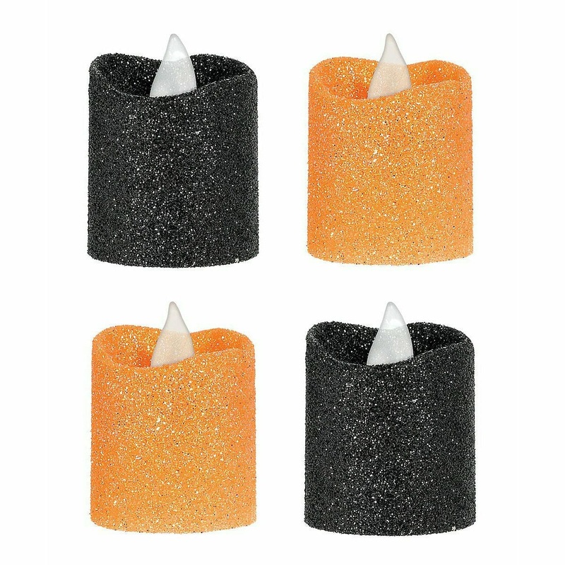 Black & Orange Glitter Votive LED Candle