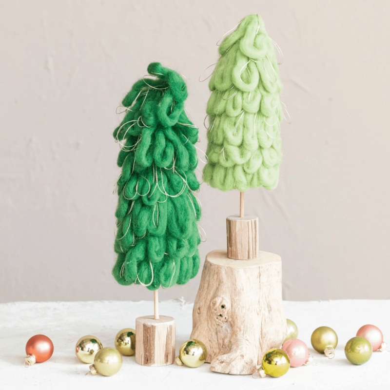 Wool Tree w/ Gold Cord & Wood Base – 2 Style Options