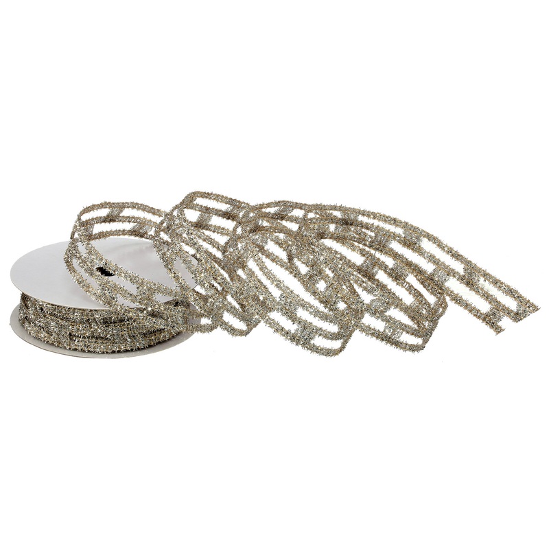 Glitter Chain Link Champagne Ribbon  1.5″ X 10yd.