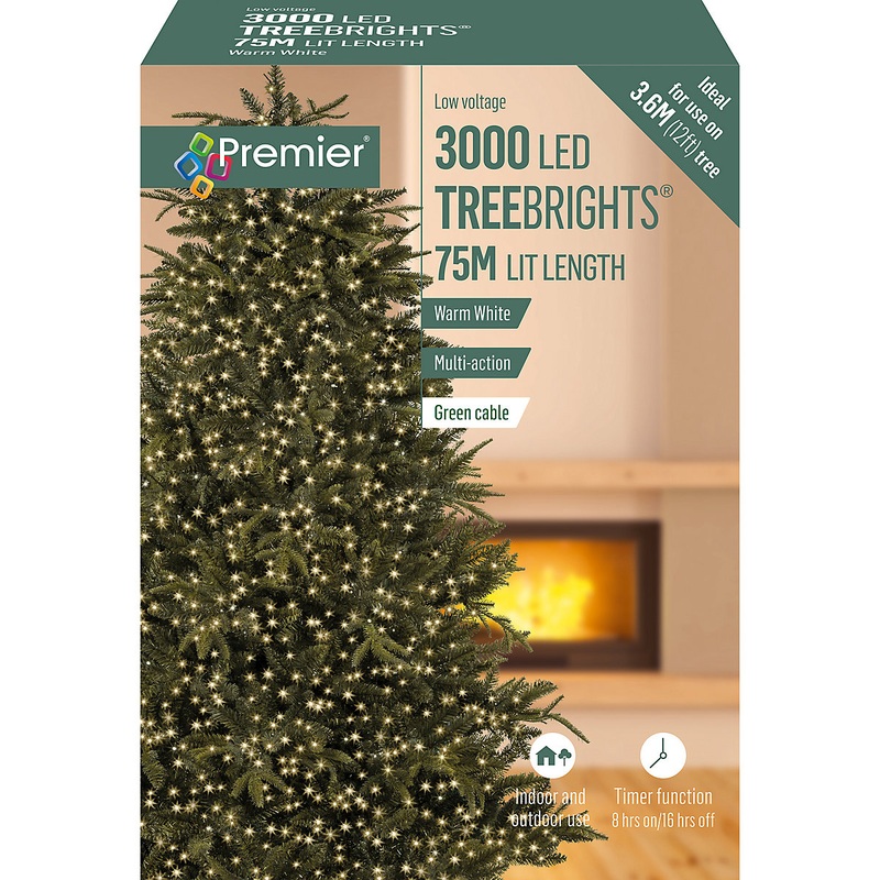 Treebrights 3000 Warm white LED String lights With Timer function & cable