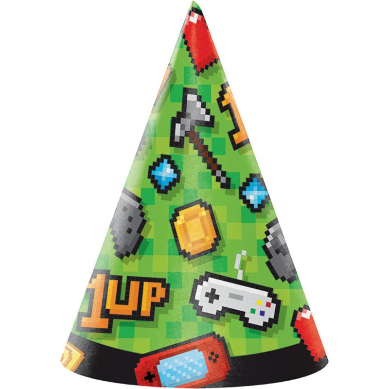 Video Game Party Party Hats (8/Pkg)