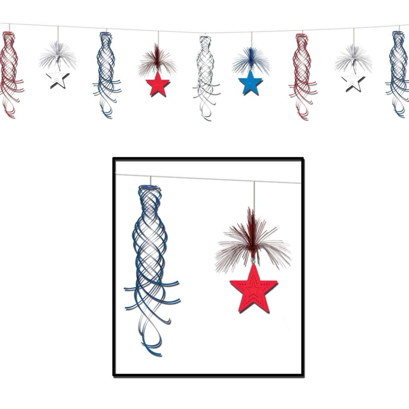 12 Pack Beistle Star Shimmer Party Garland – red – white – blue
