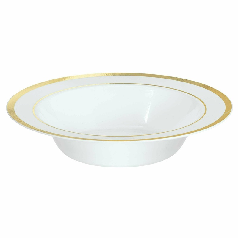 White Premium Plastic Bowls with Gold Trim
